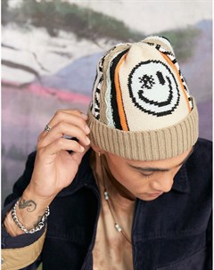 Вязаная разноцветная шапка бини с ретро дизайном в стиле 90 х и логотипом Asos design