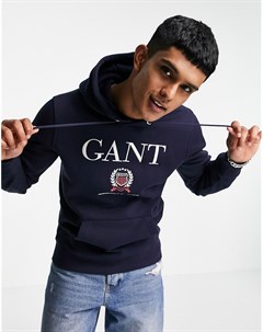 Темно синий худи с вышивкой логотипа в виде герба Gant