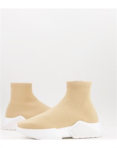Бежевые кроссовки с эффектом носков для широкой стопы Della Asos design