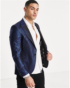 Черный пиджак с голубовато синим фольгированным принтом Twisted tailor