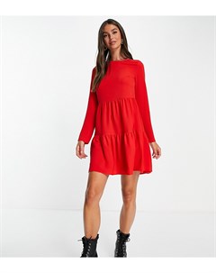 Ярусное платье мини красного цвета с присборенной юбкой и длинными рукавами ASOS DESIGN Tall Asos tall