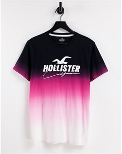 Розовая футболка с эффектом омбре и логотипом спереди Hollister