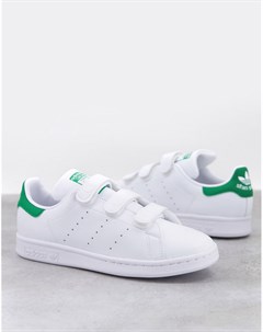 Белые кроссовки с зеленой накладкой и ремешками из экологичных материалов Stan Smith Adidas originals