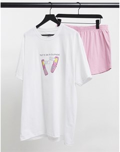 Пижамный комплект белого и розового цвета из футболки и шорт с принтом Text me on my cellphone Heartbreak