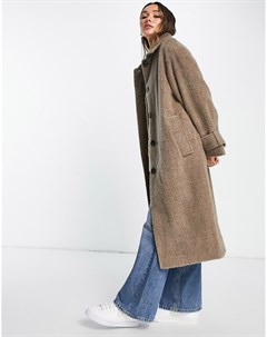Серо коричневое oversized пальто с начесом Asos design