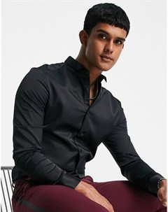 Черная атласная рубашка зауженного кроя с воротником стойкой в строгом стиле Asos design