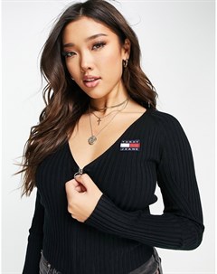 Черный кардиган на молнии с логотипом в виде флага Tommy jeans