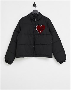 Черная стеганая куртка с логотипом в виде сердца Love moschino