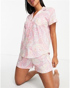 Пижамный комплект с шортами с узором розового цвета Lauren by ralph lauren