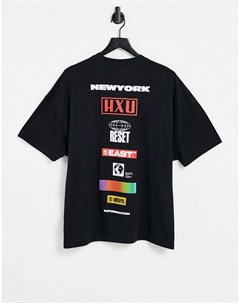 Черная oversized футболка с текстовым принтом на спинке Asos design