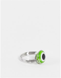 Серебристое кольцо с проволочным дизайном и камнем в виде зеленого глаза Asos design