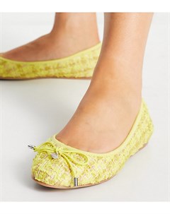 Желтые балетки из твида с круглым носком для широкой стопы Wide Fit Lallie Asos design