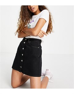 Черная джинсовая юбка на пуговицах спереди со строчкой табачного цвета Petite Asos design
