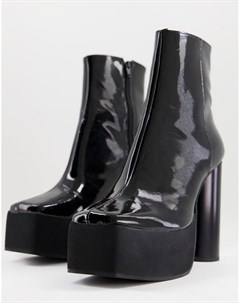 Черные лакированные ботинки челси из кожи на платформе и каблуке Asos design