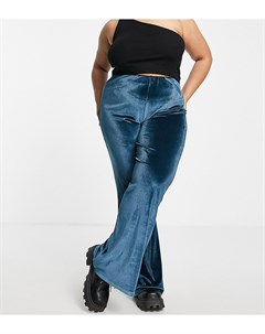 Расклешенные эластичные брюки из бархата темно синего цвета ASOS DESIGN Curve Asos curve