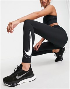 Черные леггинсы длиной 7 8 с логотипом галочкой Swoosh Dri FIT Nike running