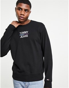 Черный свитшот с круглым вырезом и логотипом по центру Essential Tommy jeans