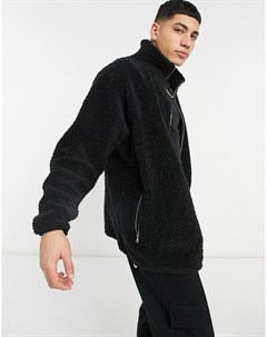 Черная спортивная куртка в стиле oversized из искусственного меха с воротником стойкой Asos design
