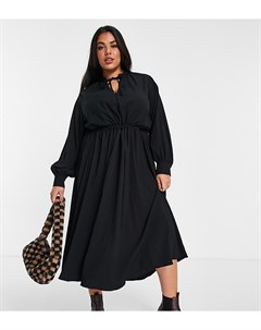 Фактурное платье миди черного цвета с присборенной юбкой и завязкой ASOS DESIGN Curve Asos curve