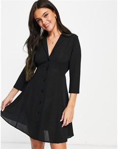Черное платье рубашка мини с воротником и сквозной застежкой на пуговицах Asos design