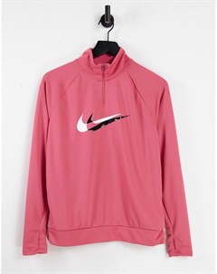 Розовый топ с логотипом галочкой и короткой молнией Dri FIT Nike running