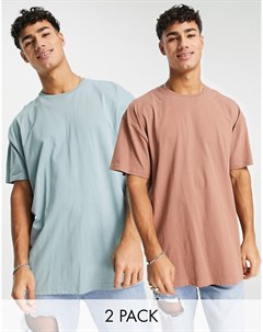 Набор из 2 oversized футболок коньячного и серовато голубого цвета Threadbare