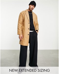 Бежевое длинное пальто свободного кроя из материала с добавлением шерсти Asos design