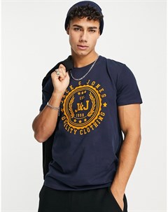 Темно синяя футболка с круглым вырезом и логотипом Jack & jones