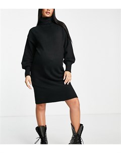 Черное платье джемпер с объемными рукавами и высоким воротником Pieces maternity