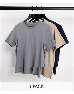 Комплект из 3 футболок бежевого темно синего и серого цвета из органического хлопка Essentials Jack & jones