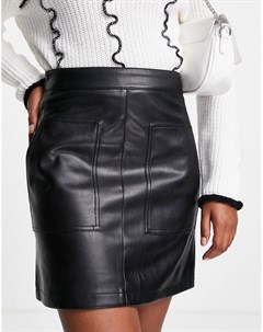 Черная мини юбка из искусственной кожи с карманами спереди Na-kd