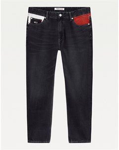 Черные выбеленные джинсы классического суженного книзу кроя флагом и карманом сзади Tommy jeans