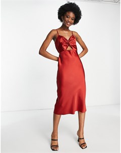 Атласное платье комбинация рыжего цвета с вырезом Miss selfridge