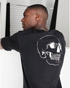 Черная oversized футболка из органического хлопка с принтом черепа на спине Selected homme