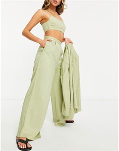 Зеленые выбеленные льняные брюки с широкими штанинами Asos design