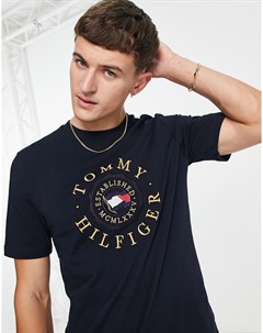 Темно синяя футболка с вышитым логотипом Icon Tommy hilfiger