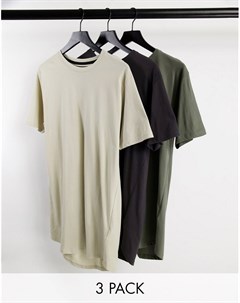 Набор из 3 удлиненных футболок угольного светло бежевого цвета и цвета хаки Soul star