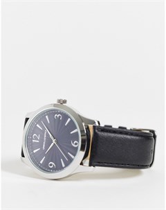 Классические часы с синим циферблатом и черным ремешком из искусственной кожи Asos design