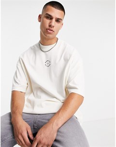 Кремовая футболка в стиле oversized с высокой горловиной и резиновой нашивкой Berlin Topman