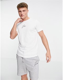 Комплект одежды для дома из футболки и шорт белого и серого цветов с логотипом подписью Premium Jack & jones