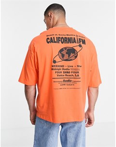 Оранжевая oversized футболка с текстовым принтом на спине Asos design