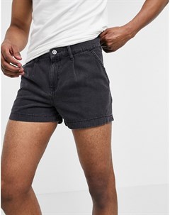 Короткие джинсовые шорты черного цвета со складками Asos design