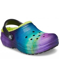 Утепленные сабо детские Kids Classic Lined Out of This World Clog Black Lime Punch Crocs
