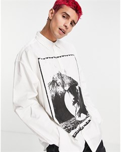 Белая oversized рубашка с броским принтом пейзажа Topman