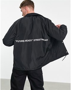 Черная спортивная куртка с принтом на спине Bershka