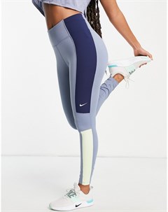 Синие леггинсы в стиле колор блок One Nike training