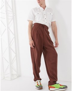 Коричневые строгие узкие брюки из саржи с завышенной талией Asos design