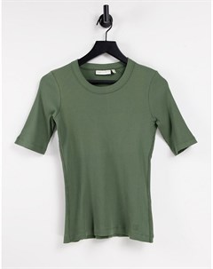 Зеленая хлопковая футболка в рубчик Inwear