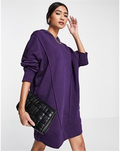 Темно фиолетовое платье свитшот в стиле oversized с капюшоном и наружными швами Asos design