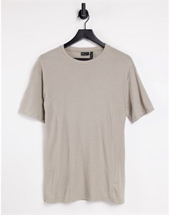 Серо коричневая oversized футболка в рубчик с разрезами по бокам и декоративной строчкой Asos design
